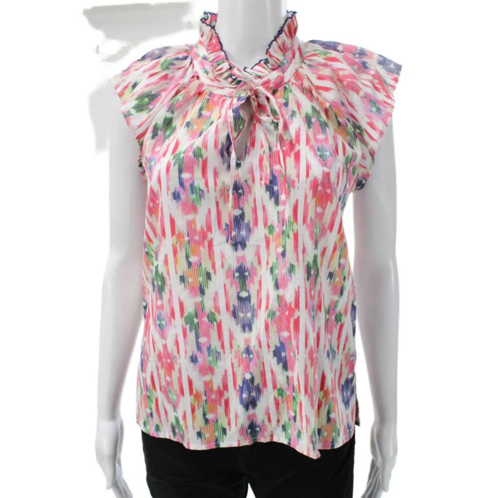 Dylan Womens Multicolor Cotton High Neck Sleeveless Geometric Blouse Size S